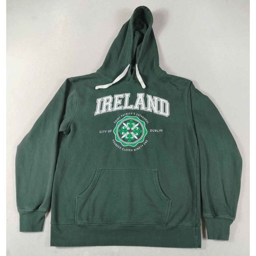 Saint Patrick's Cathedral Hoodie Sweatshirt Mens Medium Green Ireland Fleece